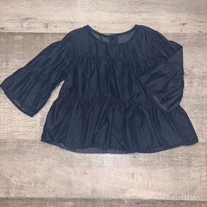 Girls Denim Ruffle Blouse